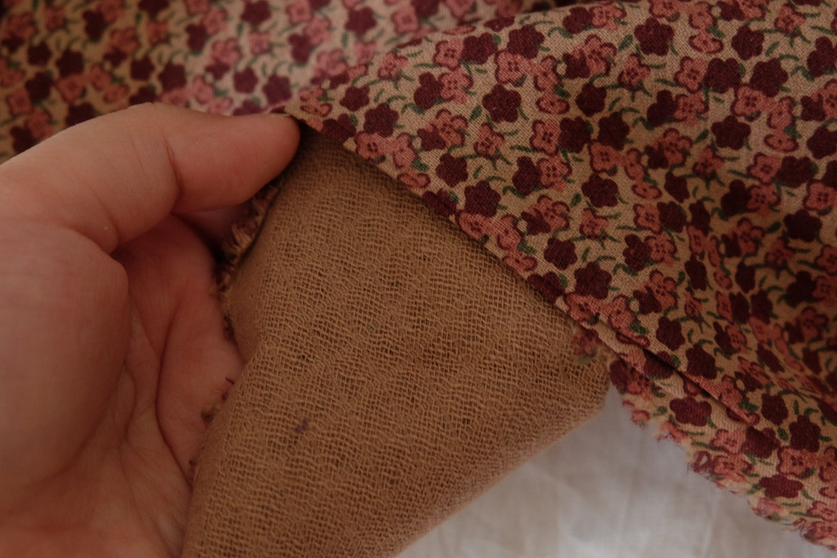 Vintage Burgundy Floral Double-Layer Cotton Linen – by meter