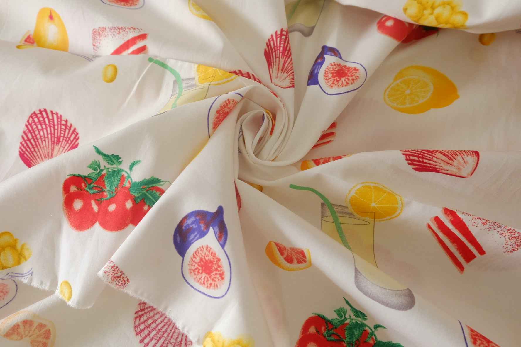 Summer Fruit Picnic Cotton Poplin Fabric – 2.2 Yards / 1.6 Yards