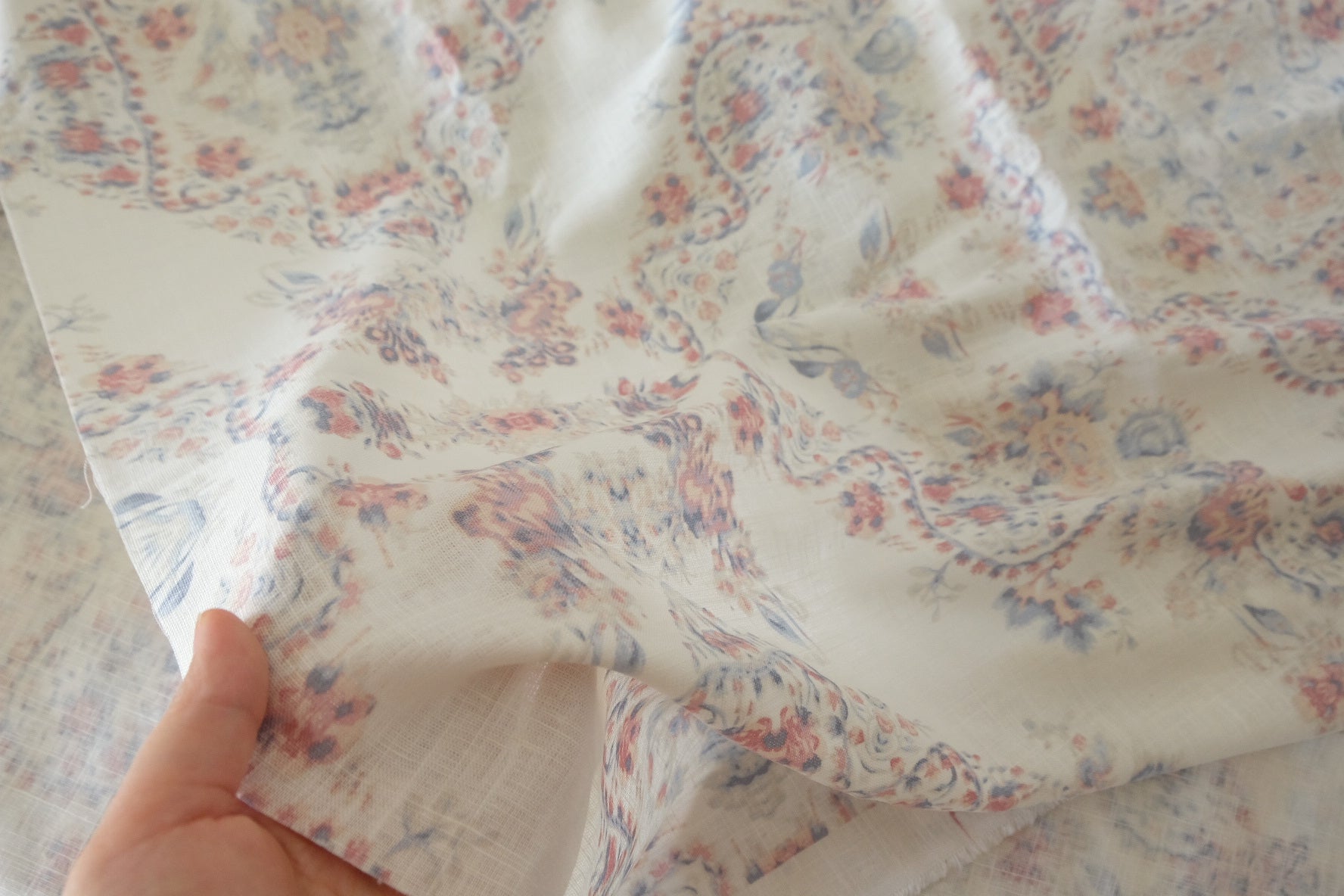Soft Washed Floral Linen Cotton Fabric – 1.6 yd