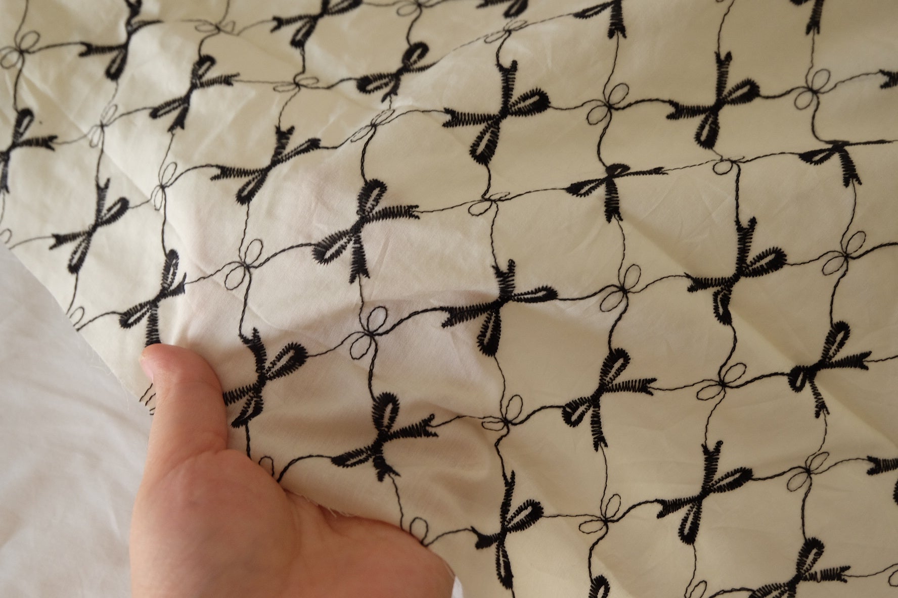 Black Bow Embroidered Cotton – 2.2 yd