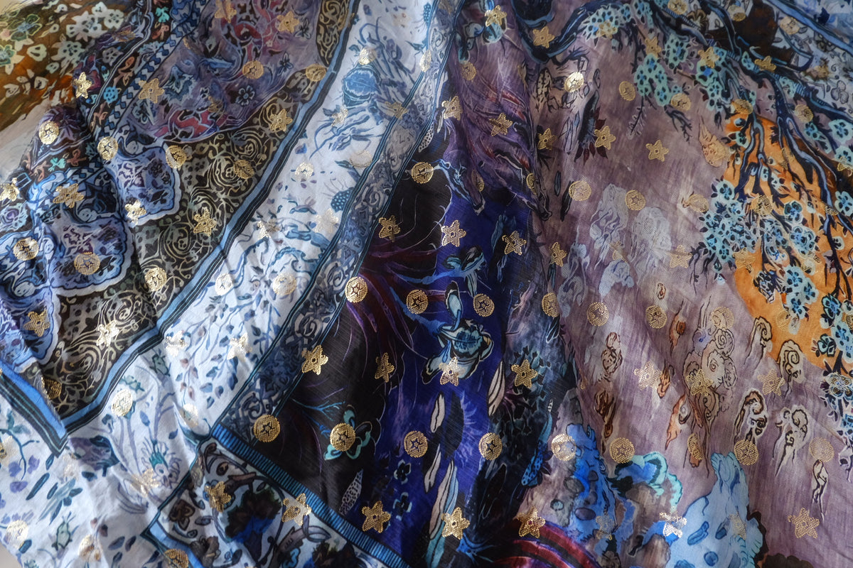 Blue Storybook Gold-Fleck Rayon – 2.8 yd