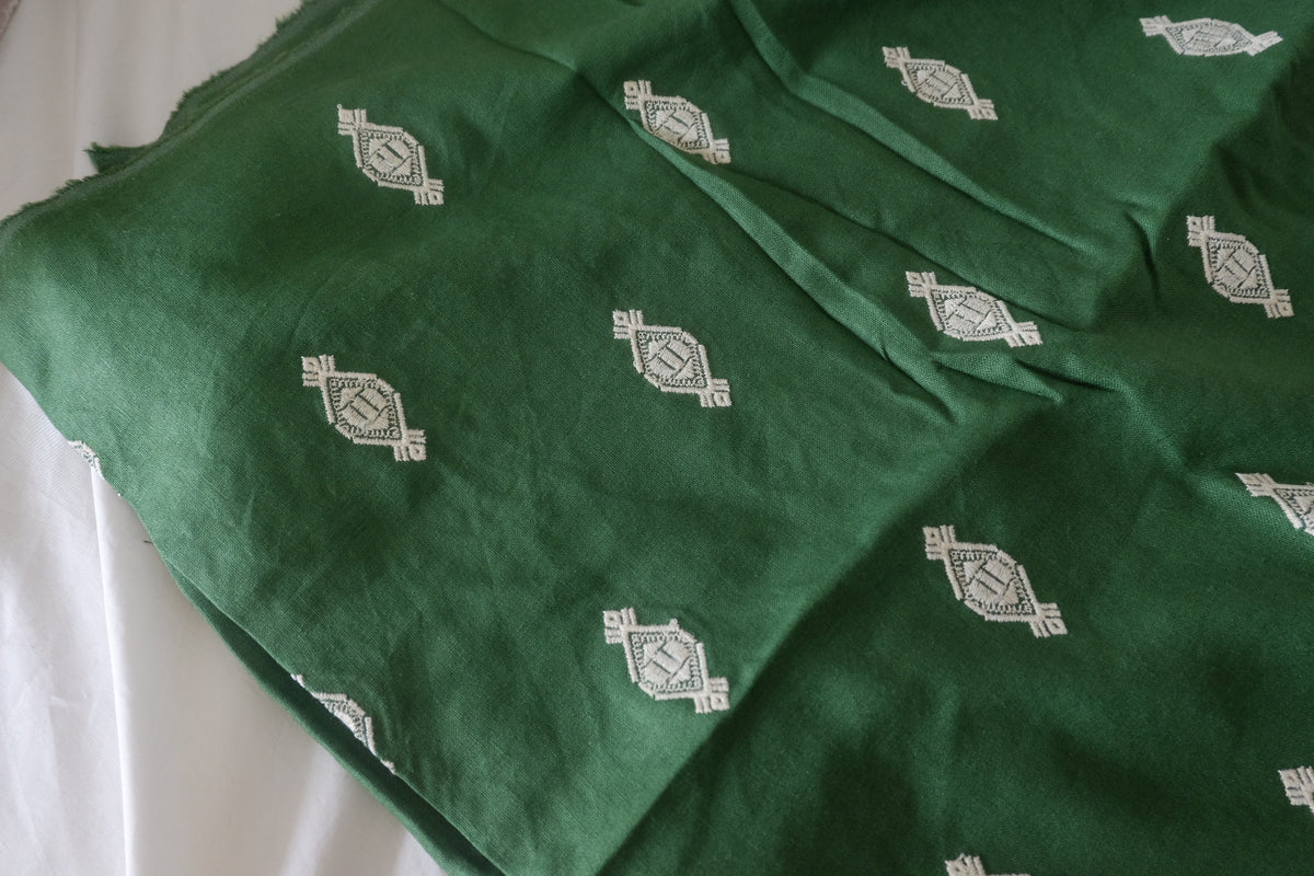 Emerald Embroidered Linen Cotton – 2.2 yd