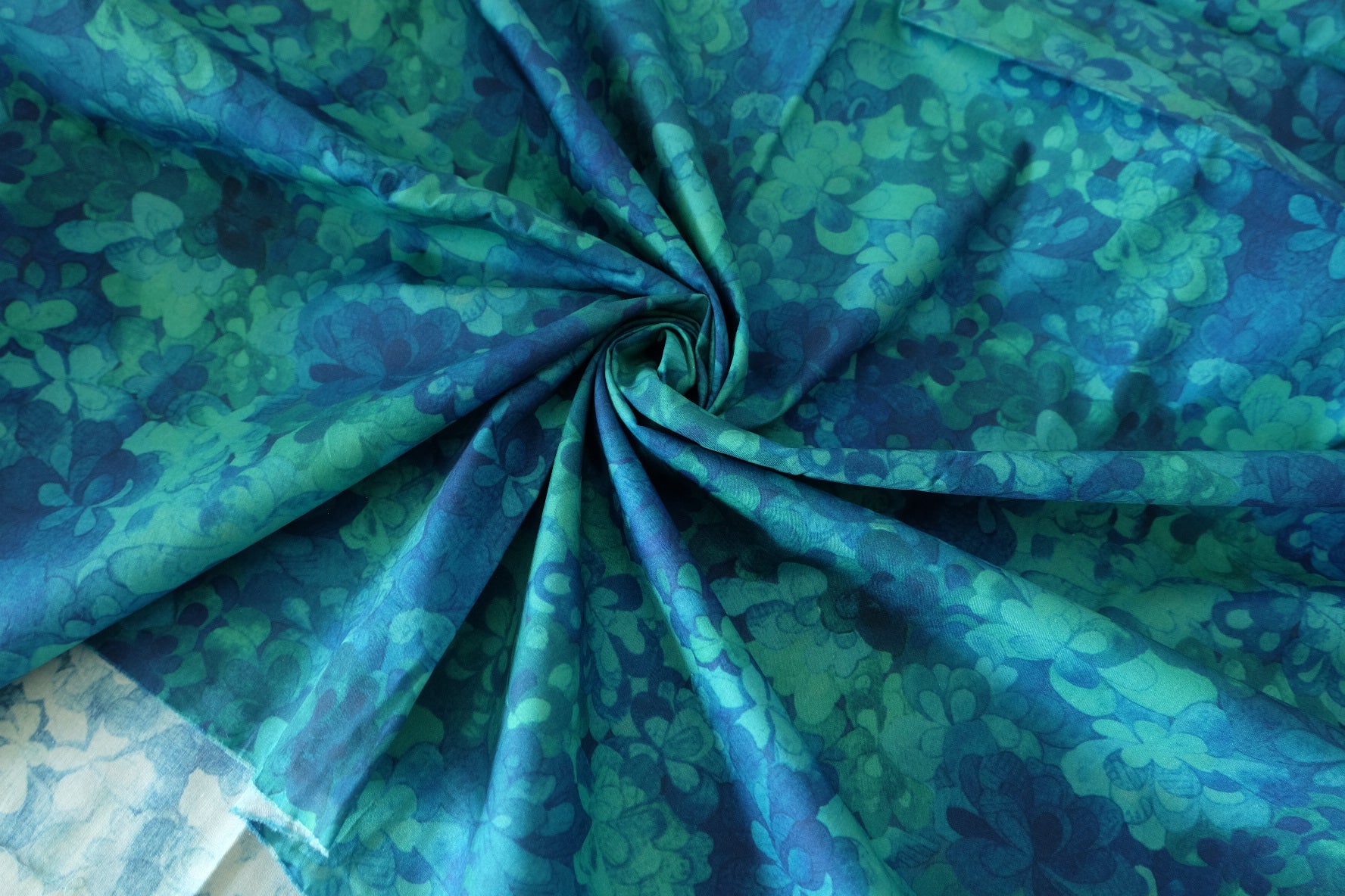 Watercolor Floral Blue Green Cotton Poplin Fabric – 1.6 yd