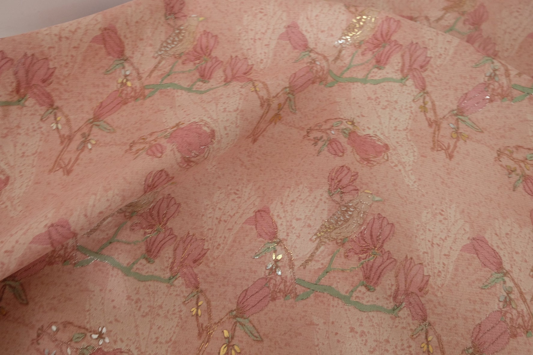 Vintage Bird & Floral Jacquard Fabric with Backing – 2.2 yd