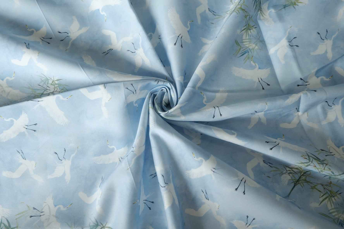 Sky Blue Flying Cranes Cotton Sateen – 1.97 yd