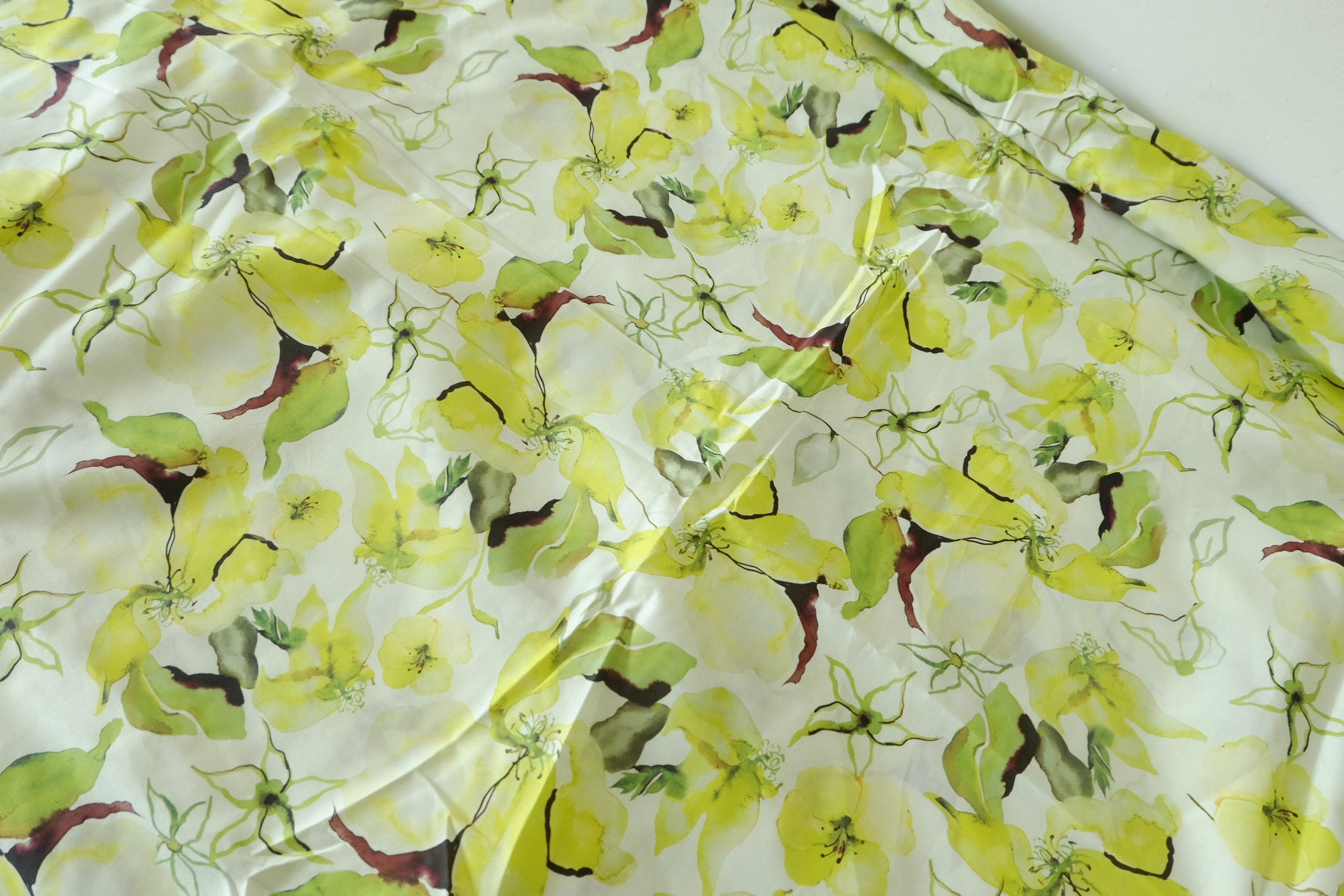 Lemon Garden Watercolor Floral Cotton Lawn Fabric  – 2.62 yd