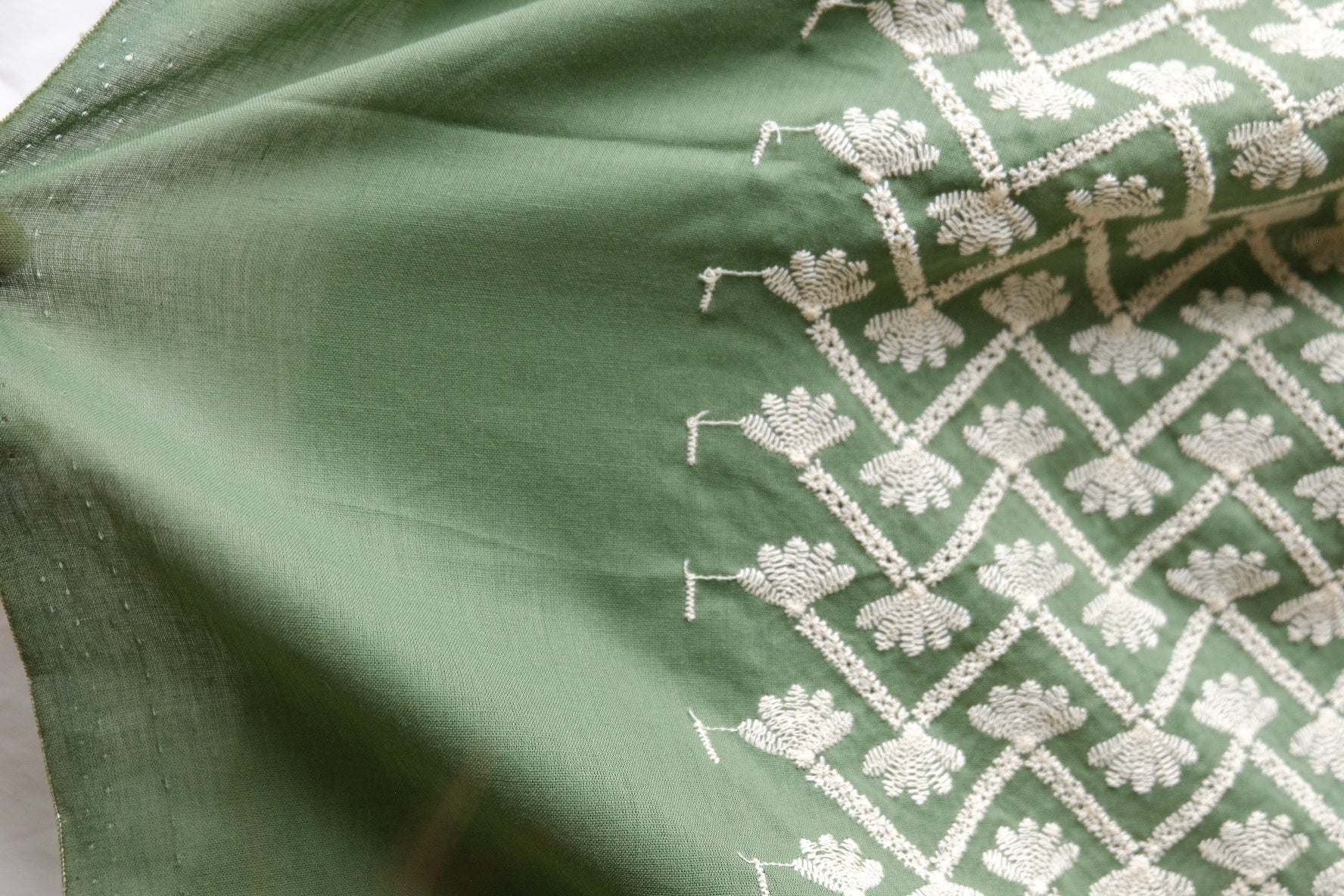 Green Geometric Embroidered Cotton – 2.2 yd