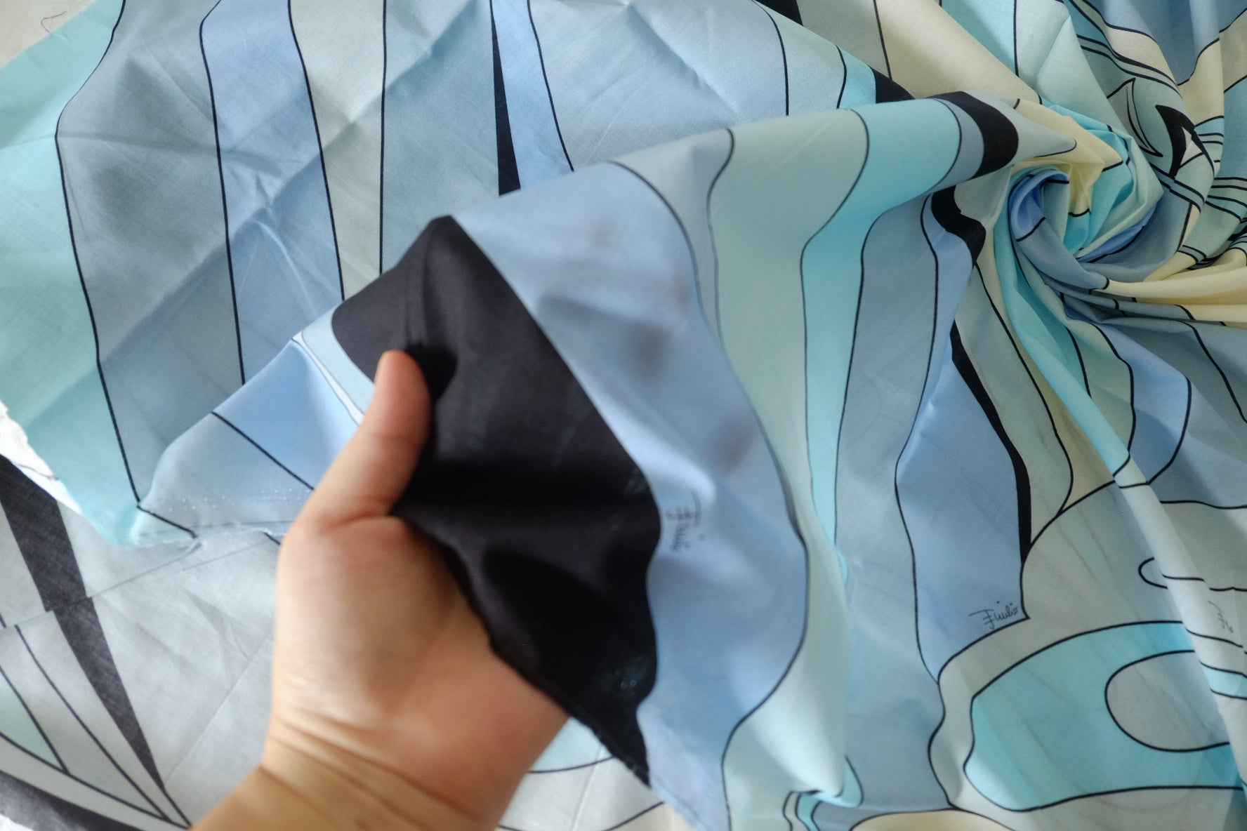 Abstract Blue Cotton Voile Fabric – 3.3 yd