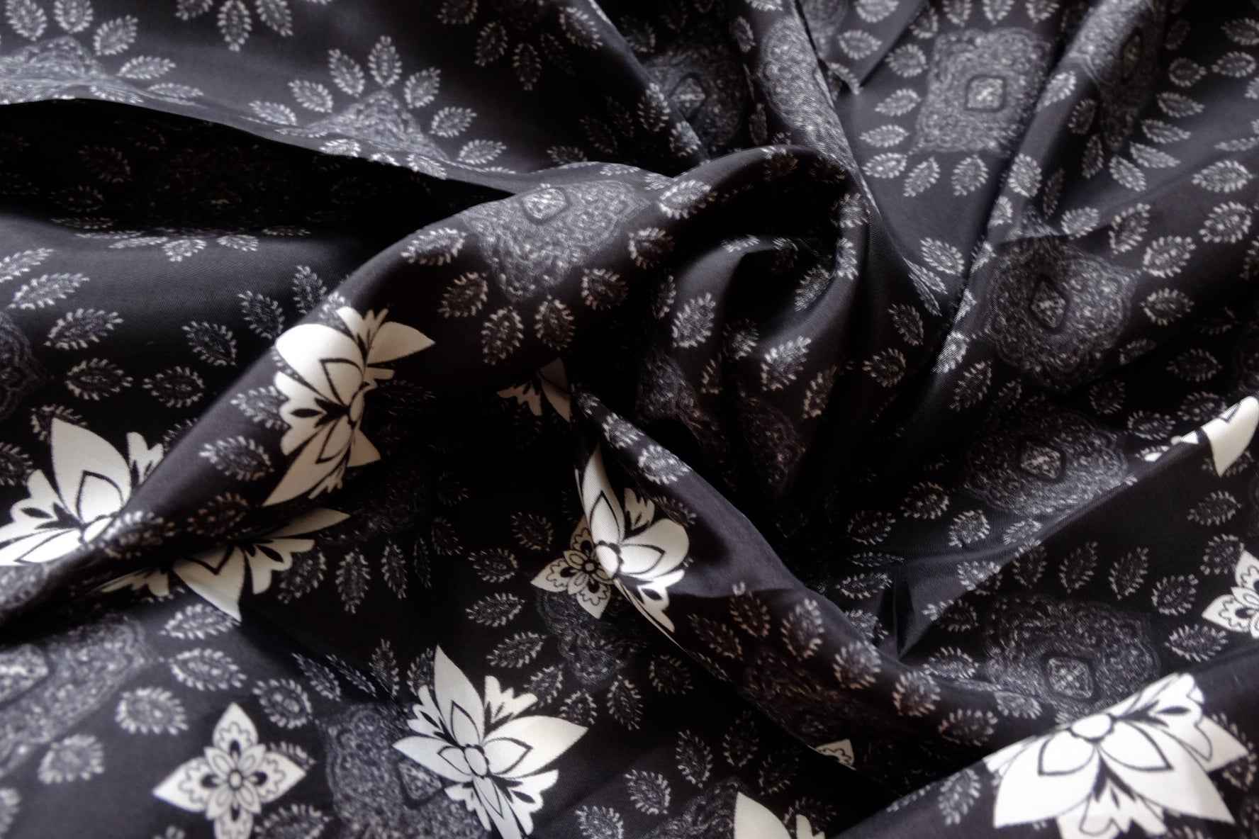 Black Statement Cupro Placement Print Fabric, Cool Drapey, Approx. 2+ Yard Panel