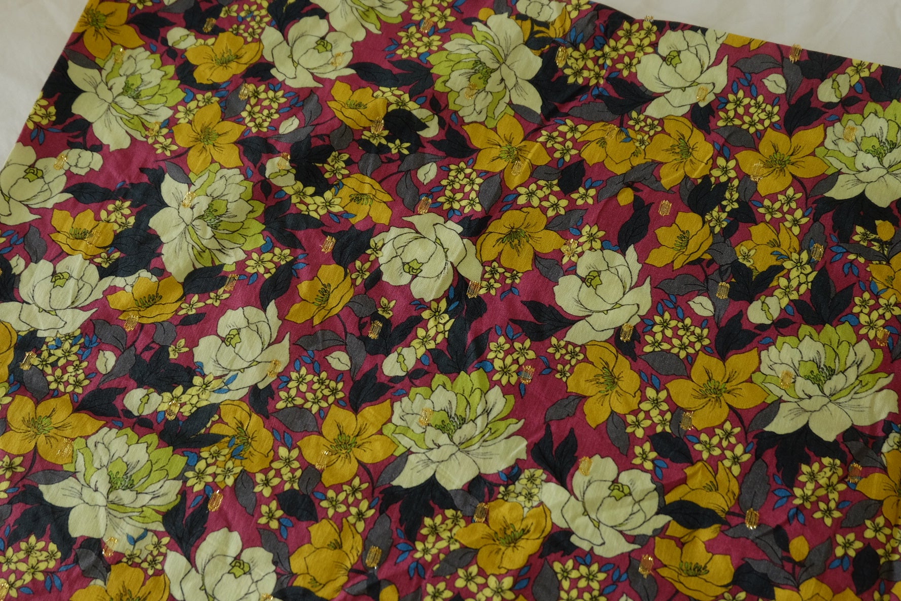 Magenta Floral Gold-Dot Cotton Lawn – 1.7 yd