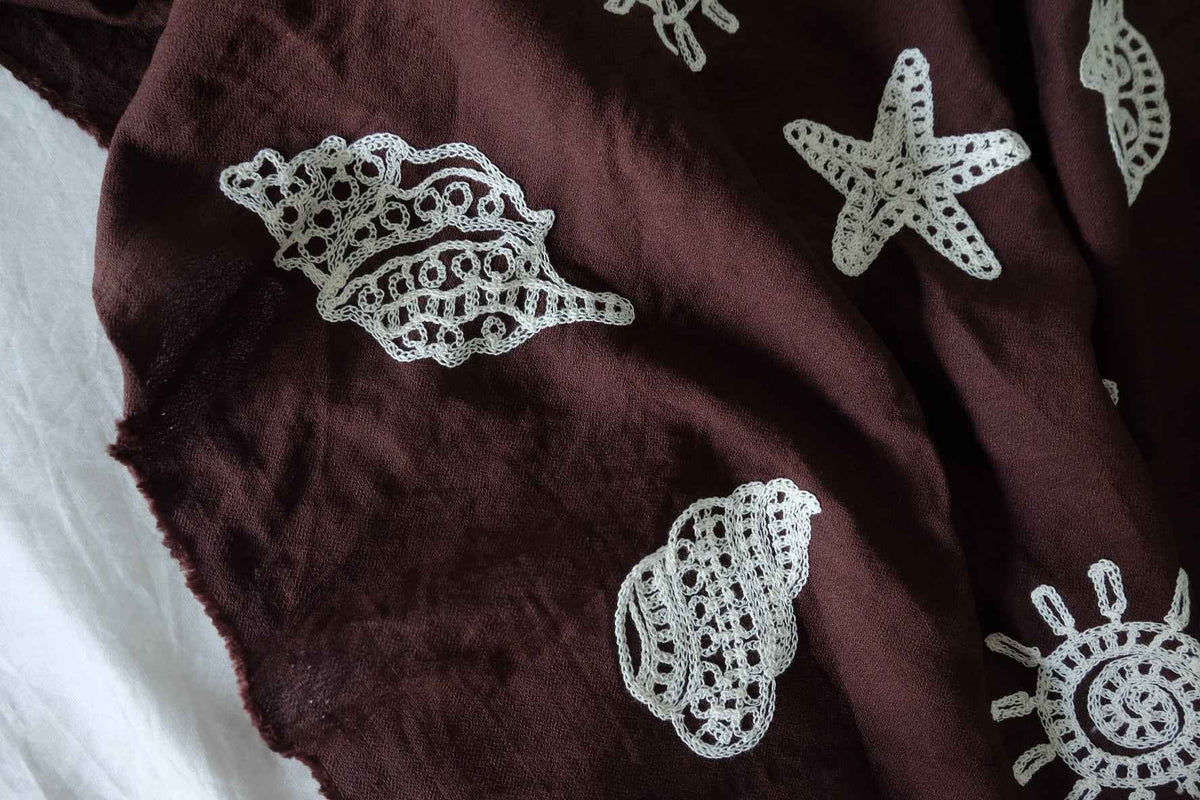 Embroidered Seashell Tencel Linen Blend Fabric – 2.4 yd