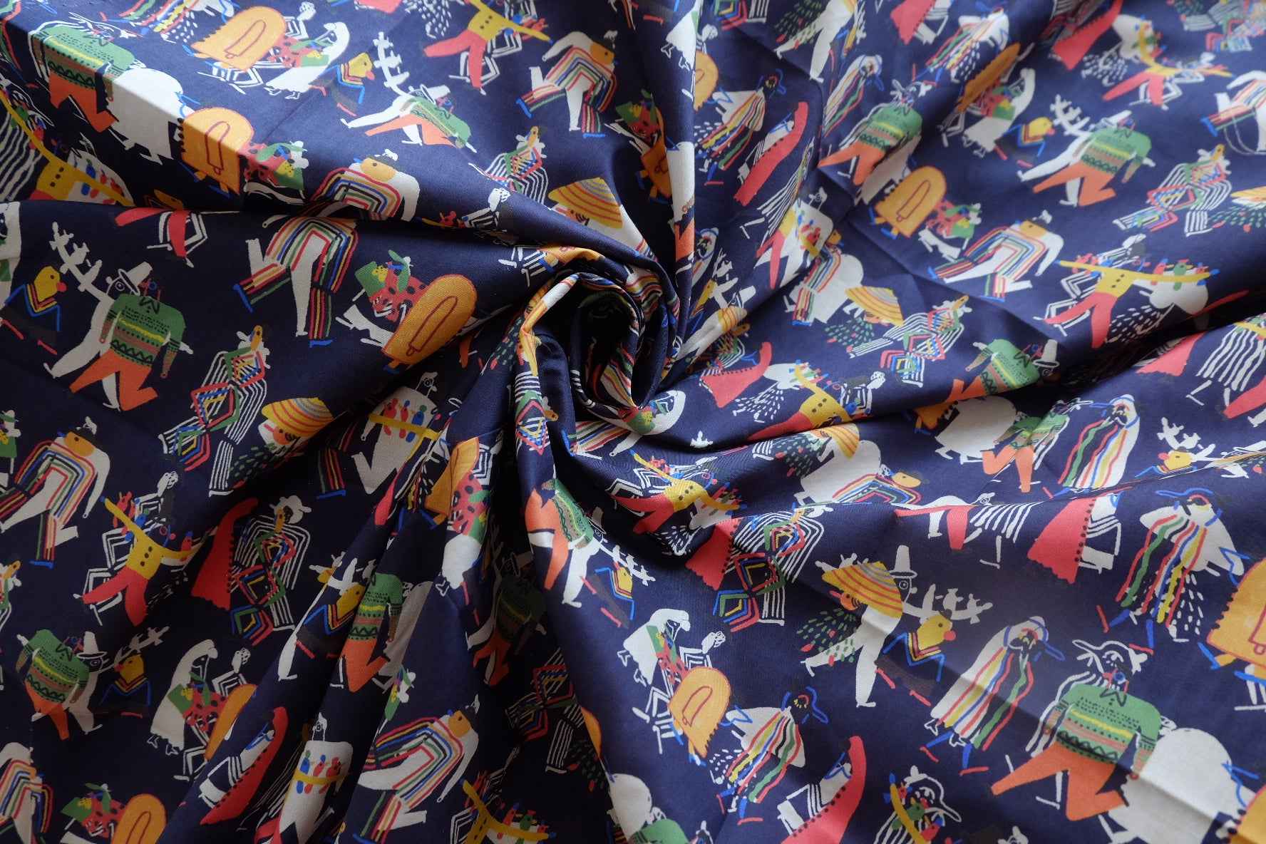 Illustrated Folk Cotton Lawn Fabric - 1.64 yd