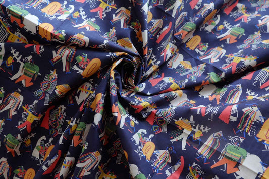 Illustrated Folk Cotton Lawn Fabric - 1.64 yd