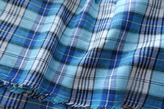 Blue Plaid Linen-Cotton Fabric - 2.19 yd