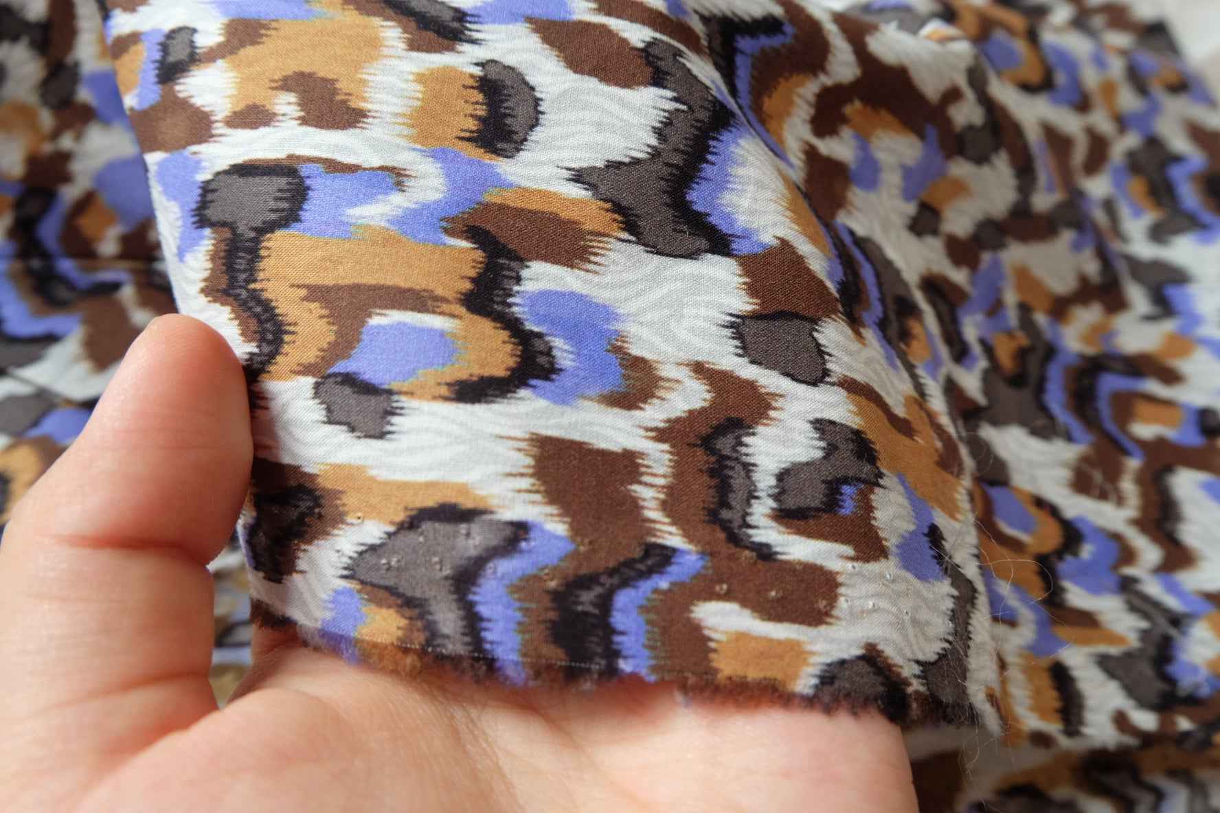 Abstract Brown and Blue Cotton Fabric, Lightweight Apparel Weight, 2.08 Yards