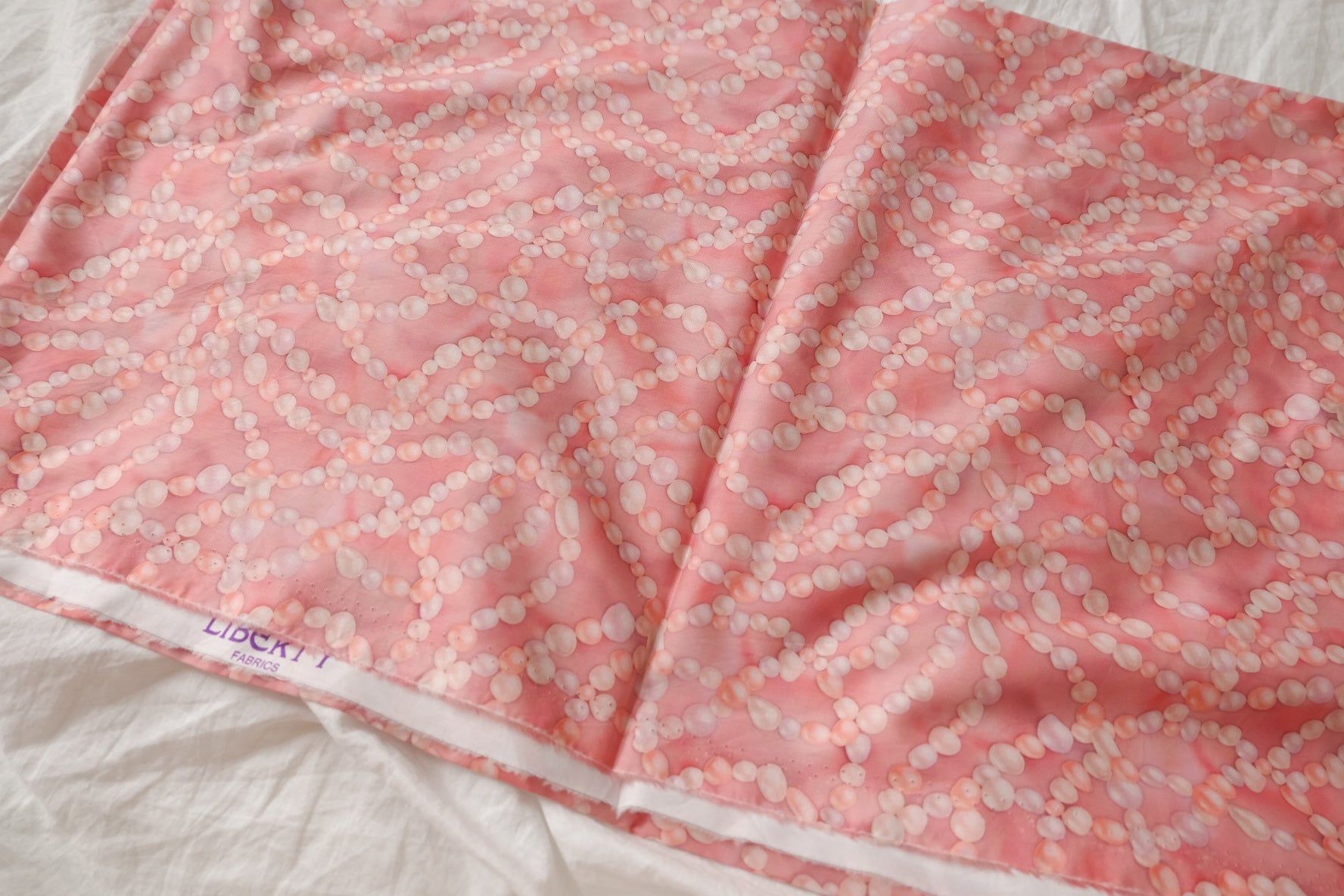 Pink Pearl Print Cotton Lawn Fabric, 1.2 Yards