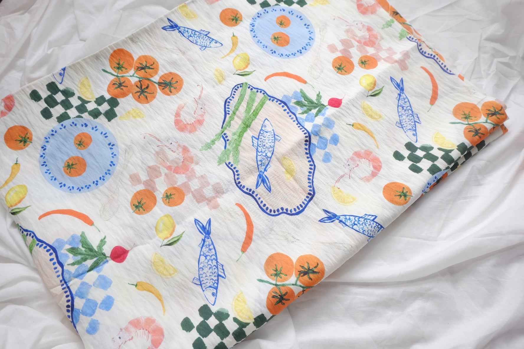 Playful Food Print Tencel Blend Fabric, Soft Lightweight, 2.19 Yards