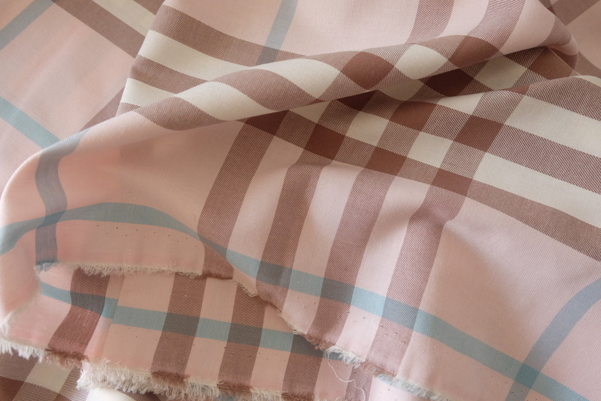 Blush Pink & Cocoa Plaid – Yarn-Dyed Cotton Fabric | 3.3 Yards