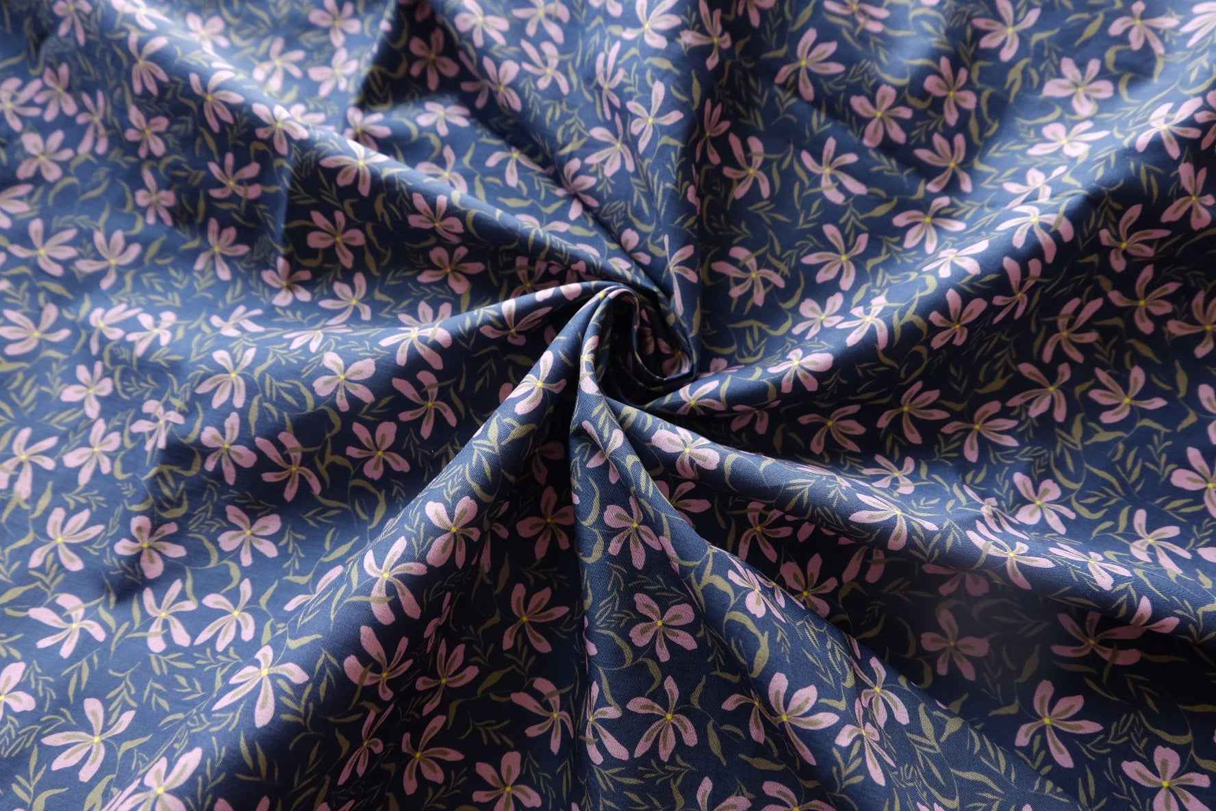 Navy Violet Floral Cotton Lawn Fabric - 3.17 yd