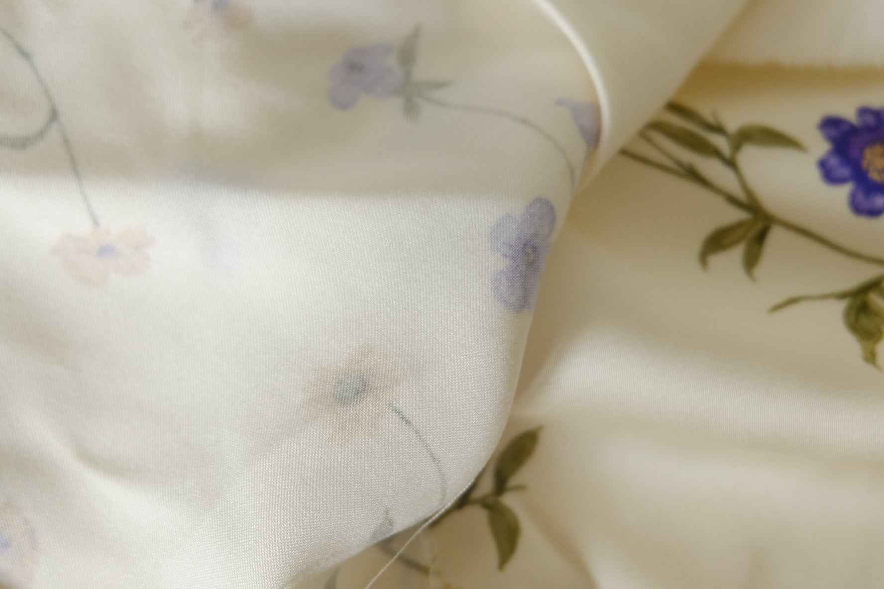 Cream Floral Satin Challis Fabric – 3.3 yd