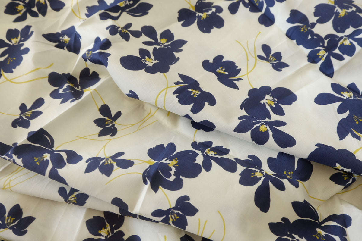 Midnight Blue Blossoms – Floral Cotton Poplin – 3.3 yd