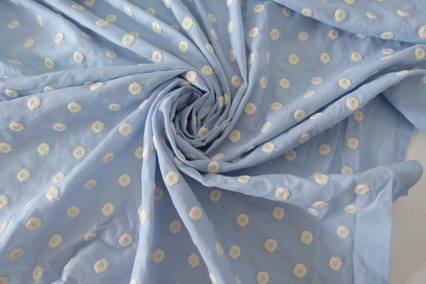 Powder Blue Embroidered Cotton Fabric – 1.6 yd