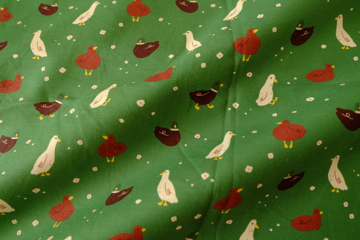 Little Duck Parade – Green Double-Layer Cotton Poplin – 2 yd