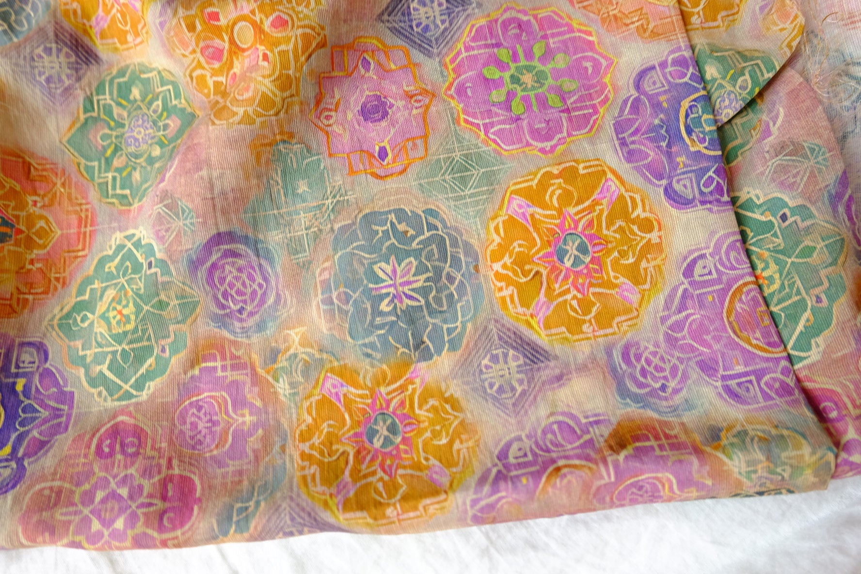 Colorful Tile Motif Cotton-Nylon Shirting Fabric — 2.19 yd