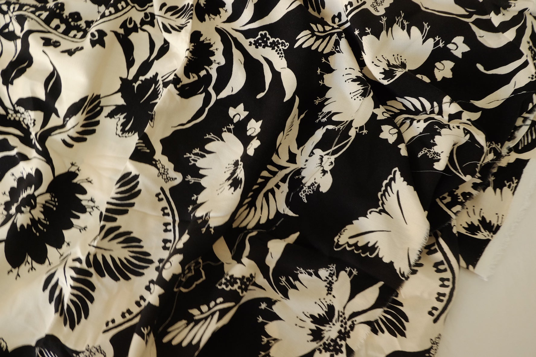 Black and White Floral Rayon Challis Fabric – 3.3 yd