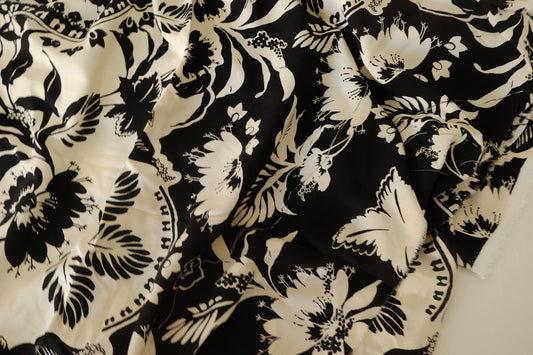 Black and White Floral Rayon Challis Fabric – 3.3 yd