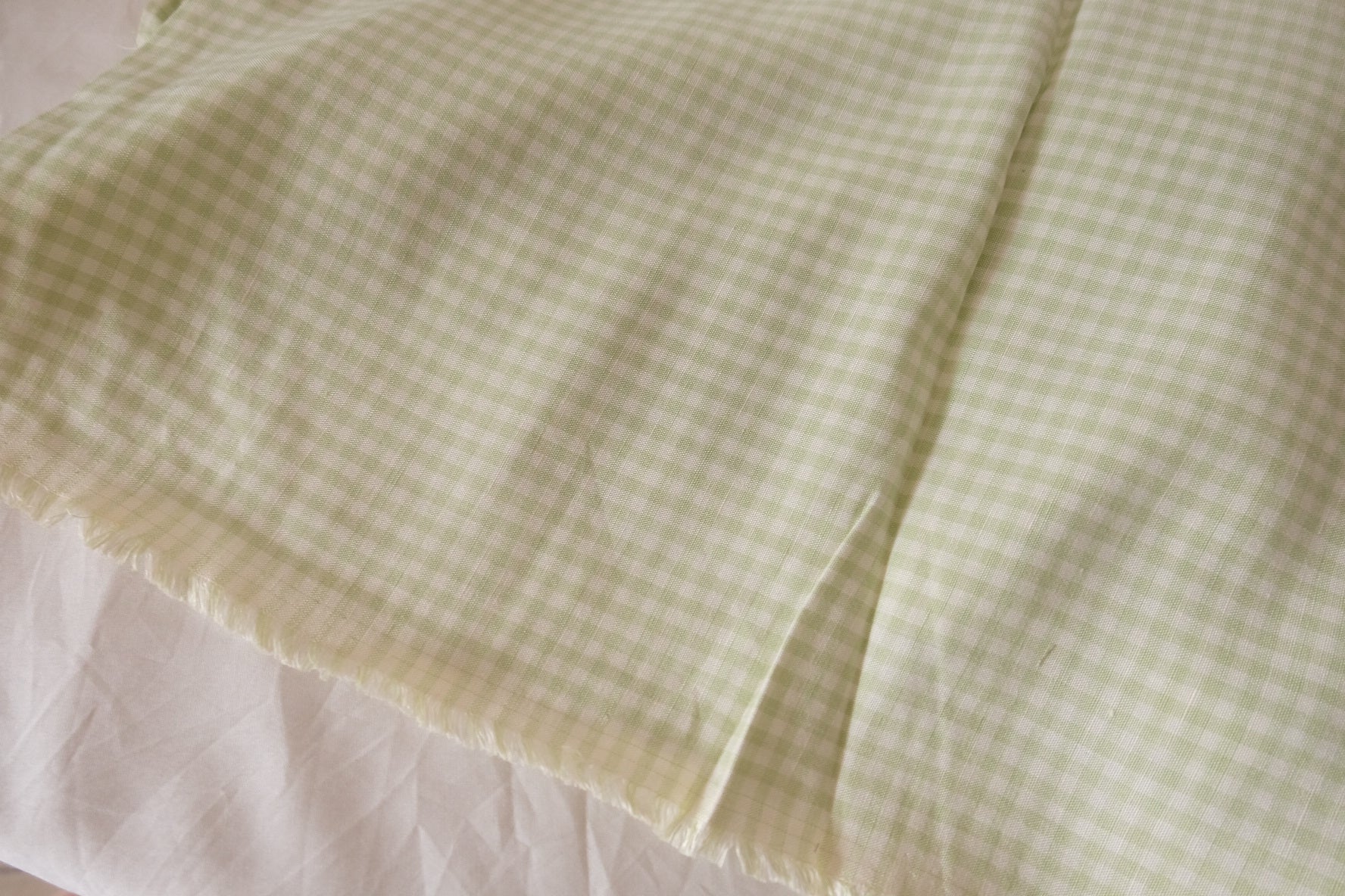 Sage Green Gingham Linen Cotton Blend Fabric – 2.2 yd