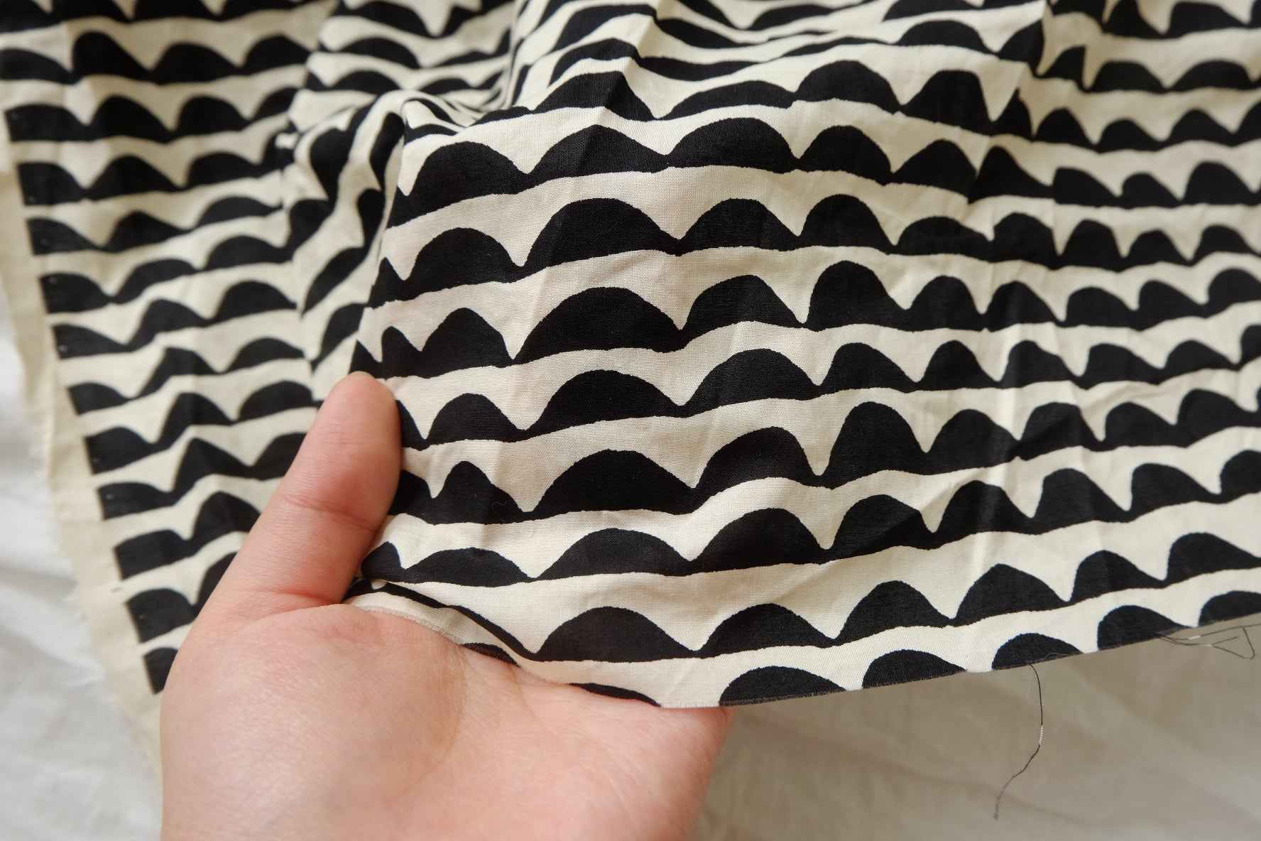 Black Wave Print Textured Cotton Poplin — 2.19 yd Piece