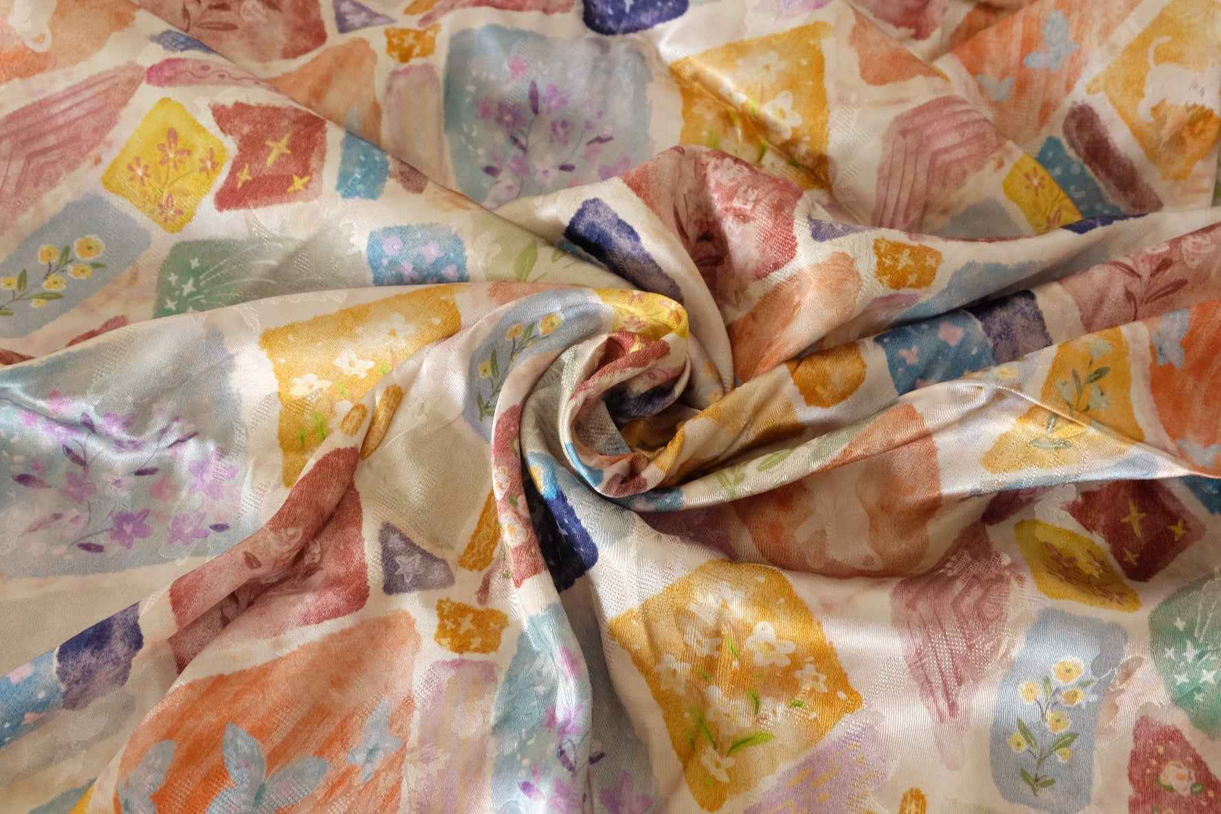Watercolor Patchwork Jacquard Rayon Fabric – By the Meter