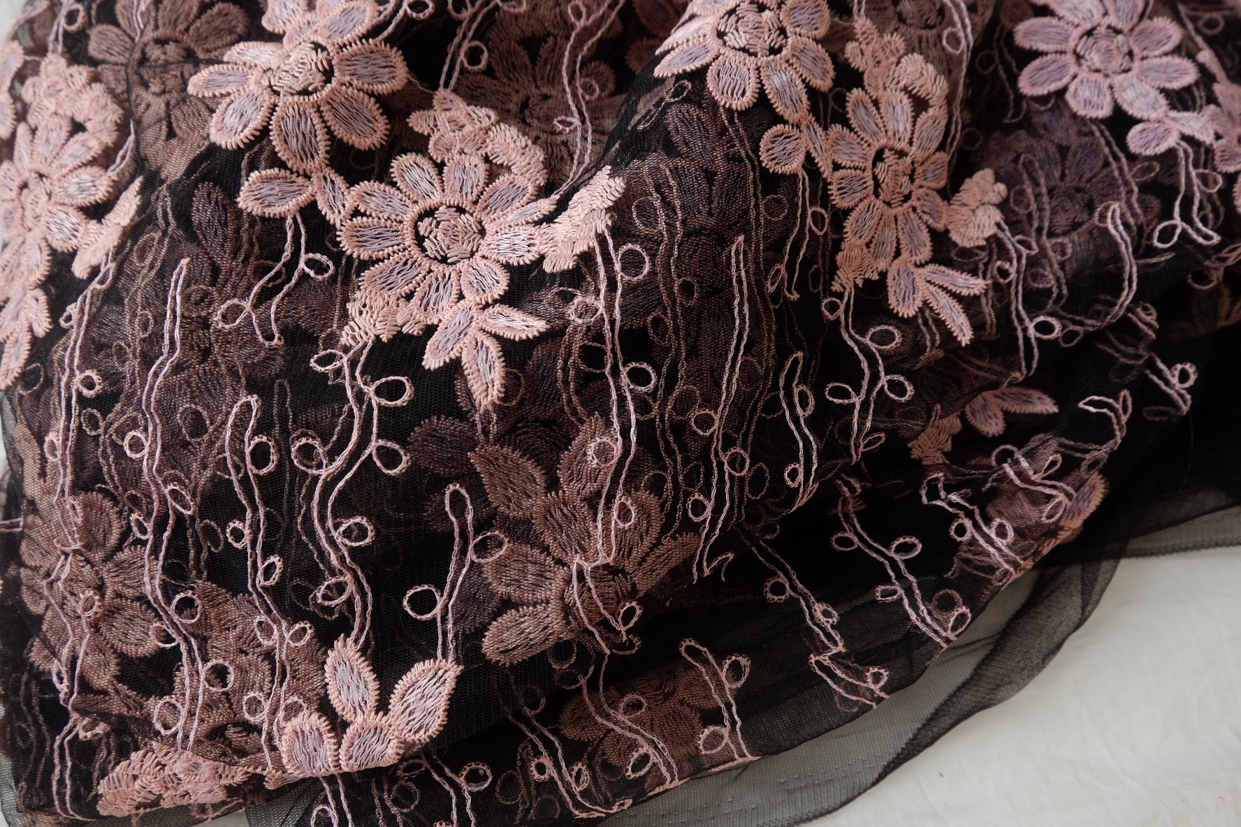 Dusty Rose Embroidered Mesh Lace, 4.37 Yards