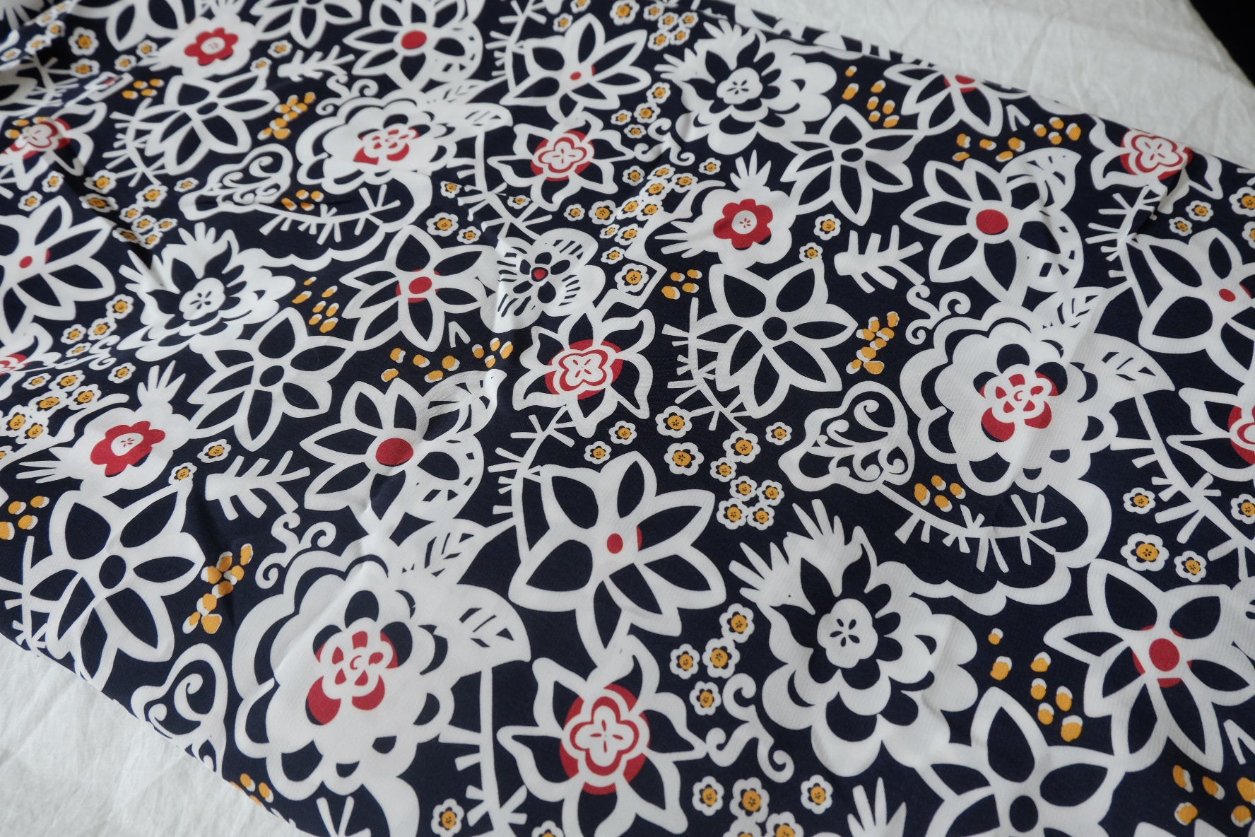 Black Folk Floral Tencel-Cotton Fabric - 1.64 yd