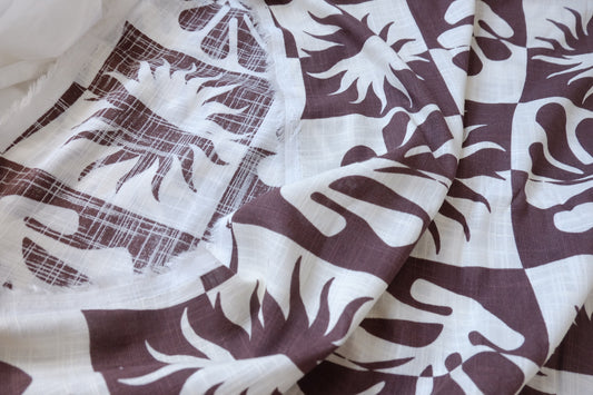 Aubergine Block-Print Linen-Cotton Fabric - 1.75 yd / 3.72 yd