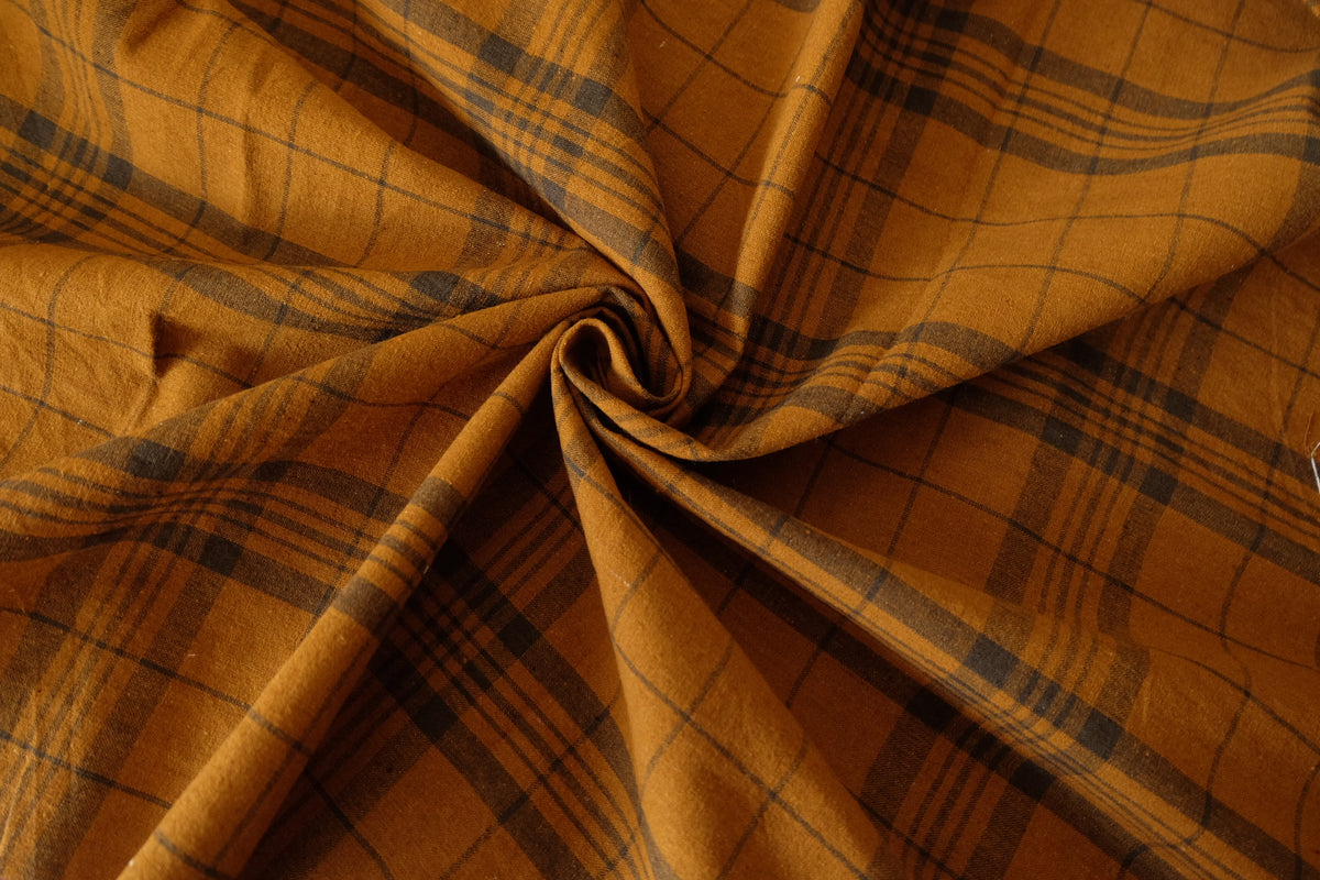 Vintage Rust Plaid Yarn-Dyed Cotton Fabric-2.2 yd