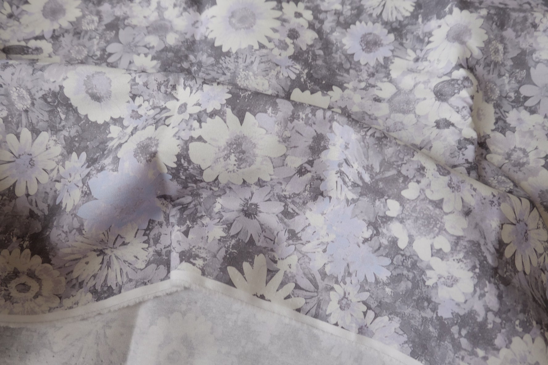Japanese Grey Floral Structured Cotton Fabric - 1.64 yd