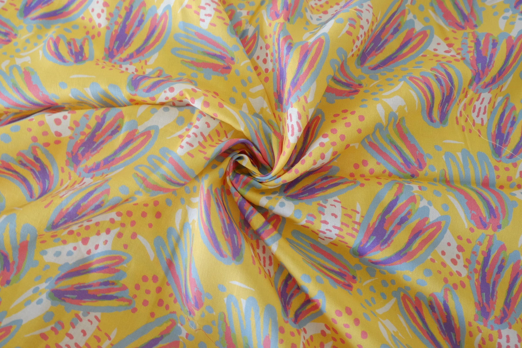 Playful Yellow Abstract Floral Cotton Twill Fabric – 2.1 yd