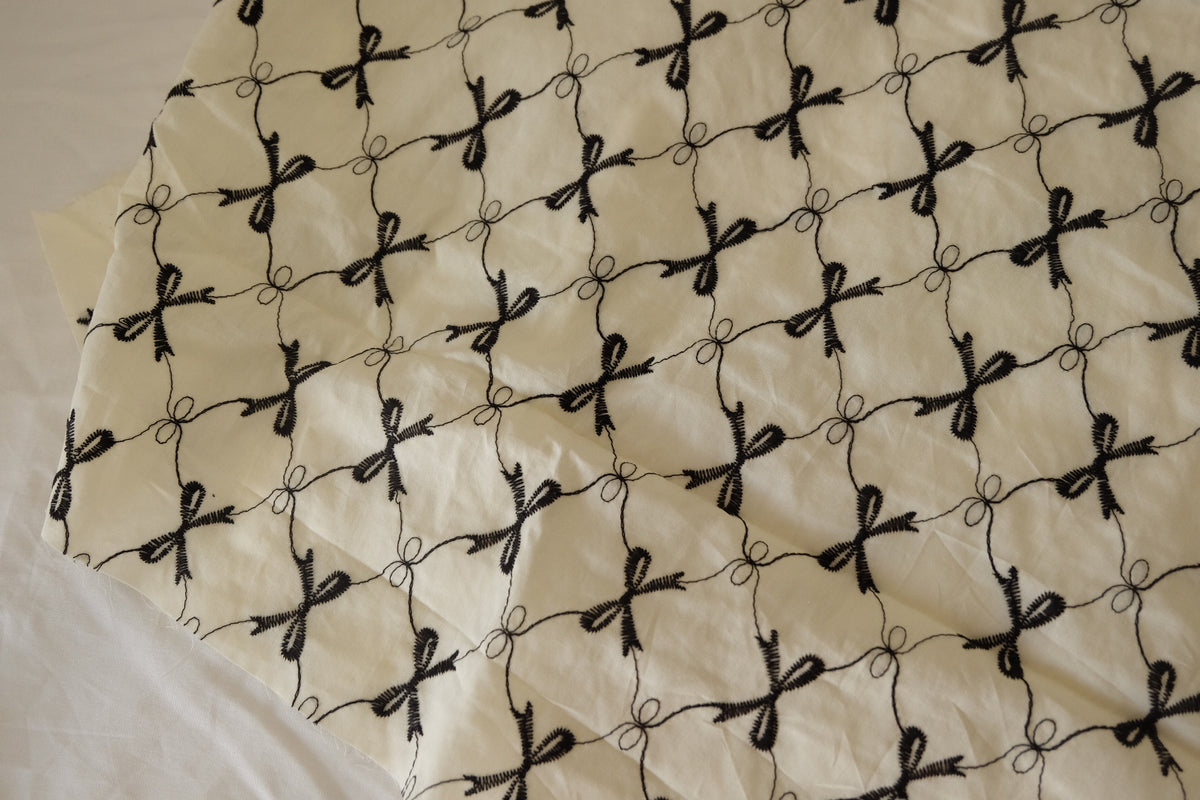 Black Bow Embroidered Cotton – 2.2 yd