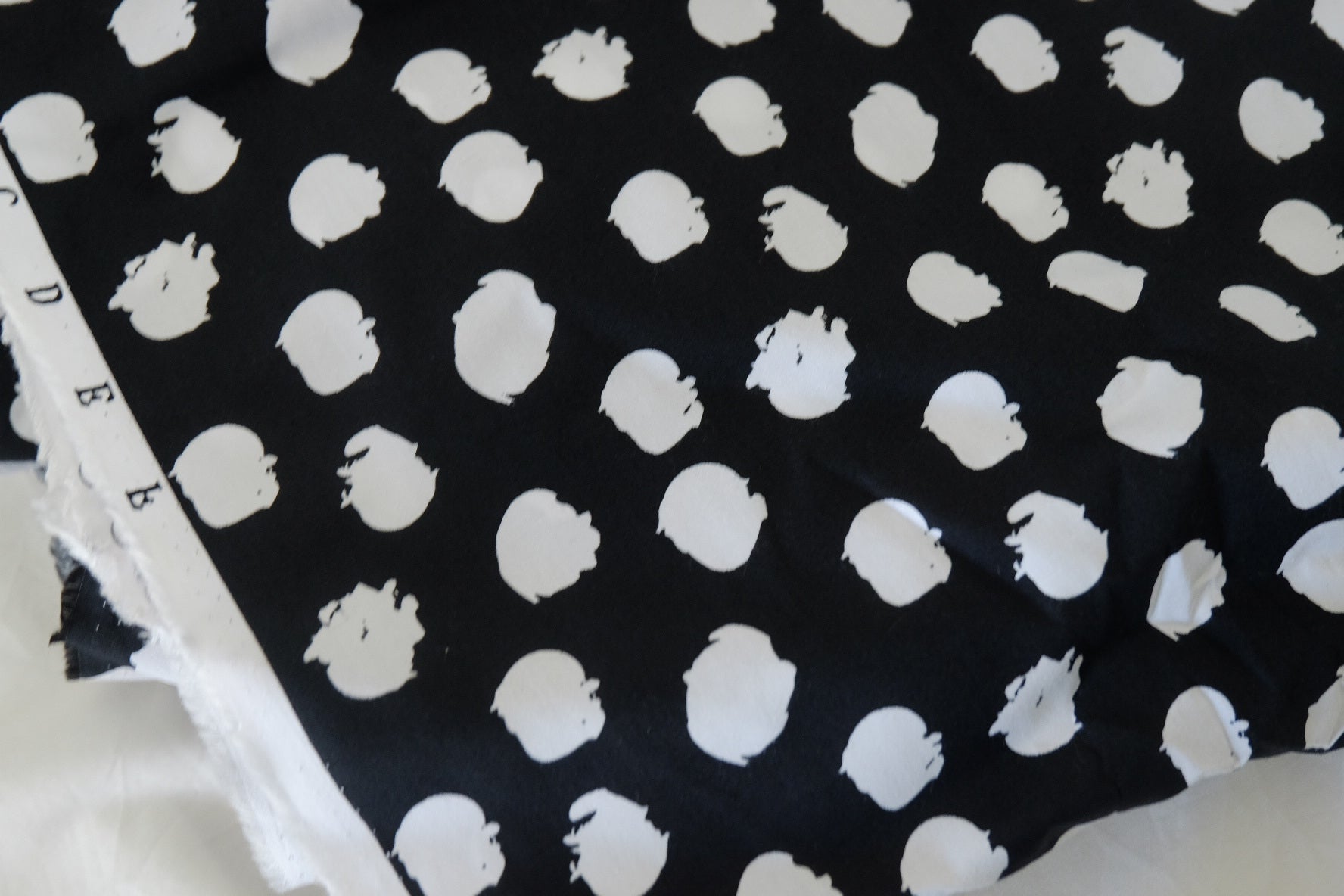 Heavy Cotton Poplin Fabric – Black & White Abstract Brush Dot Print – 2.2 yd