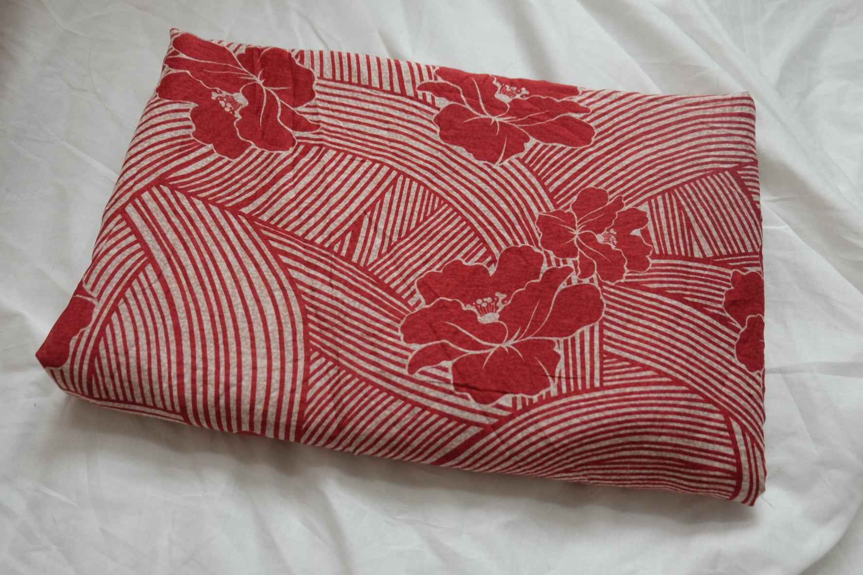 Cotton Silk Blend Fabric in Red Floral Stripe, Lightweight Dress and Blouse Weight, 3.61 Yards