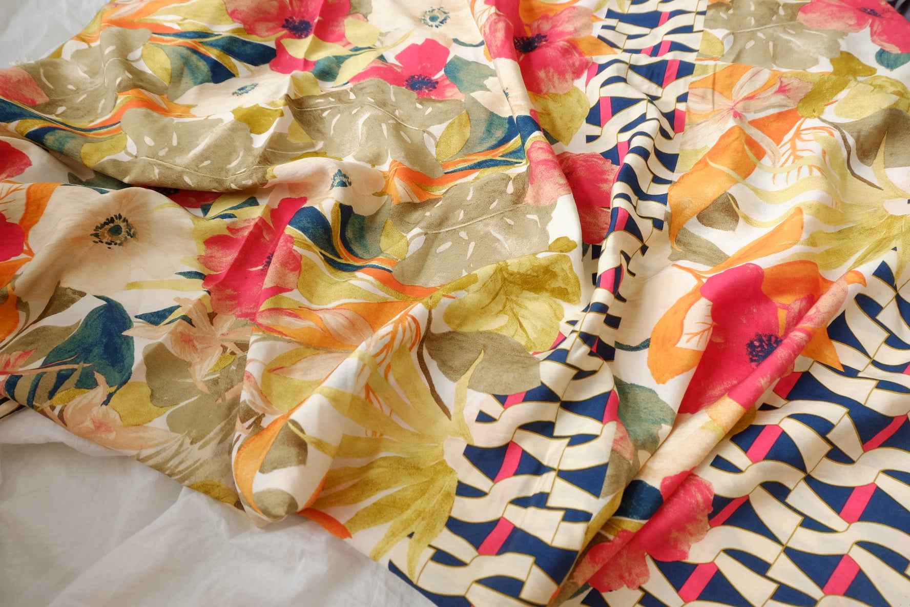 Border Floral Tencel Cotton Fabric - 1.64 yd