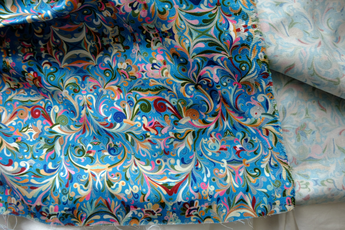Blue Paisley Viscose Sateen – 3.3 yd