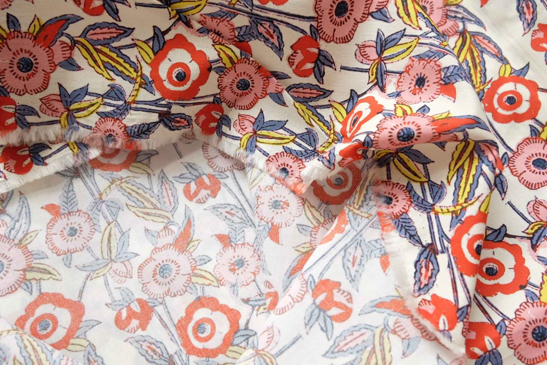 Red Vintage Floral Cotton Poplin Fabric, 60s Cotton Shirting Weight, 3.39 Yards