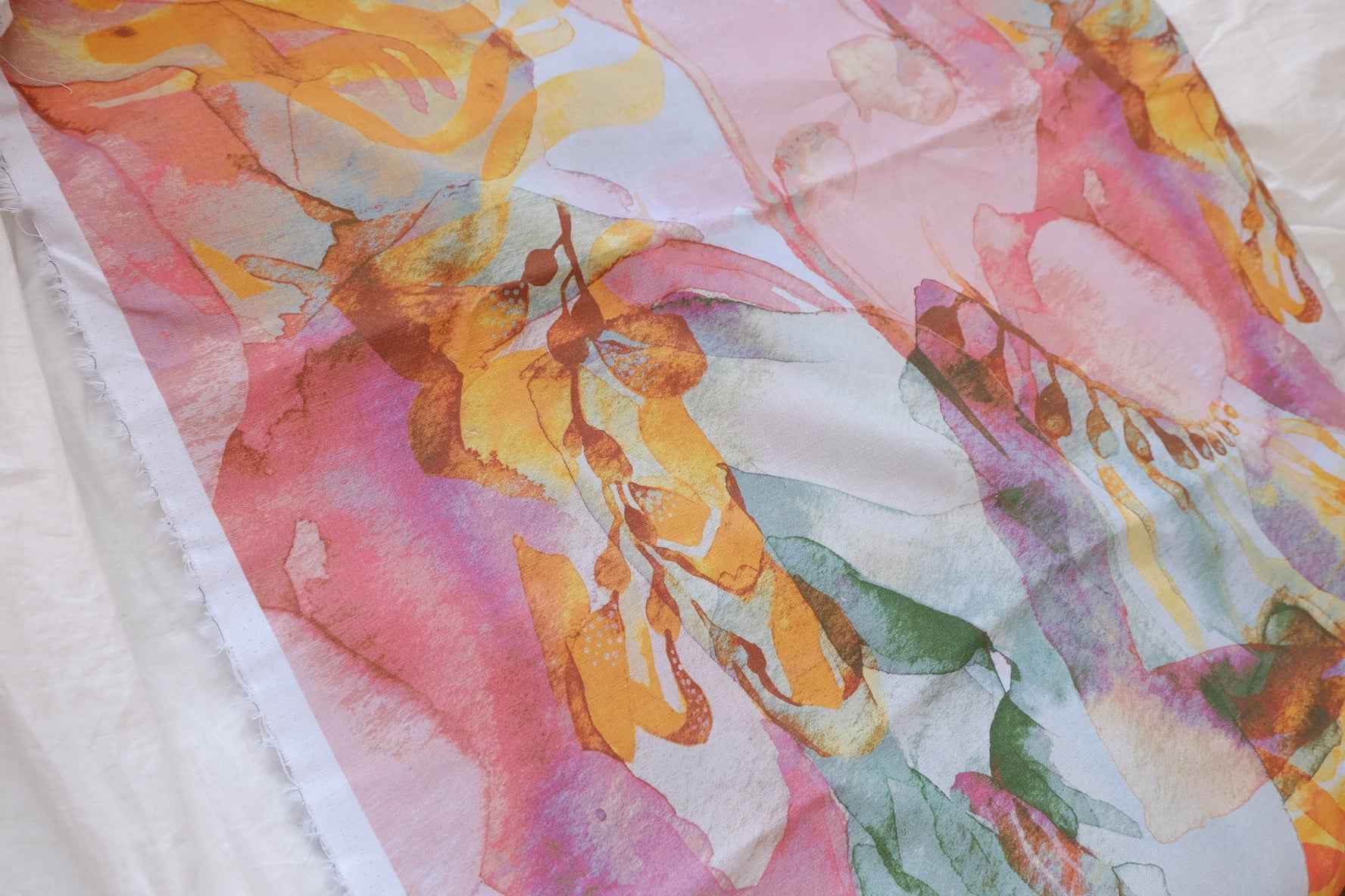 Watercolor Floral Cotton Linen Fabric - 1.64 yd