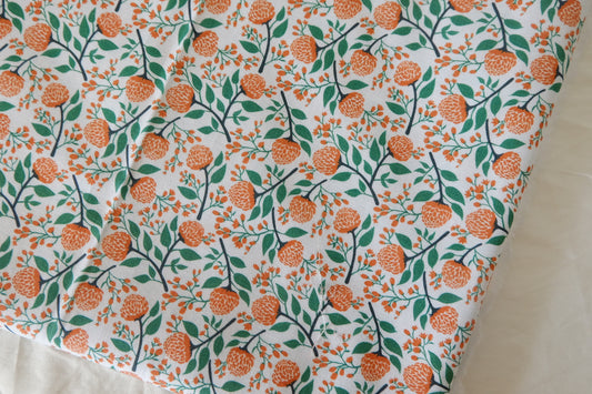 Orange Floral Berry  Branch Cotton Fabric - 2.2 yd