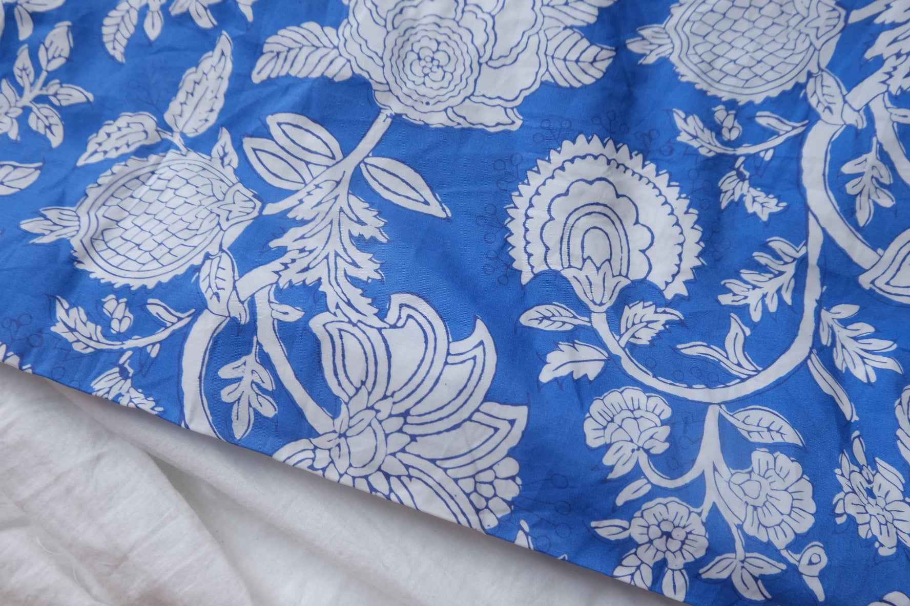 Blue Block-Print Style Cotton Poplin Fabric - 3.12 yd