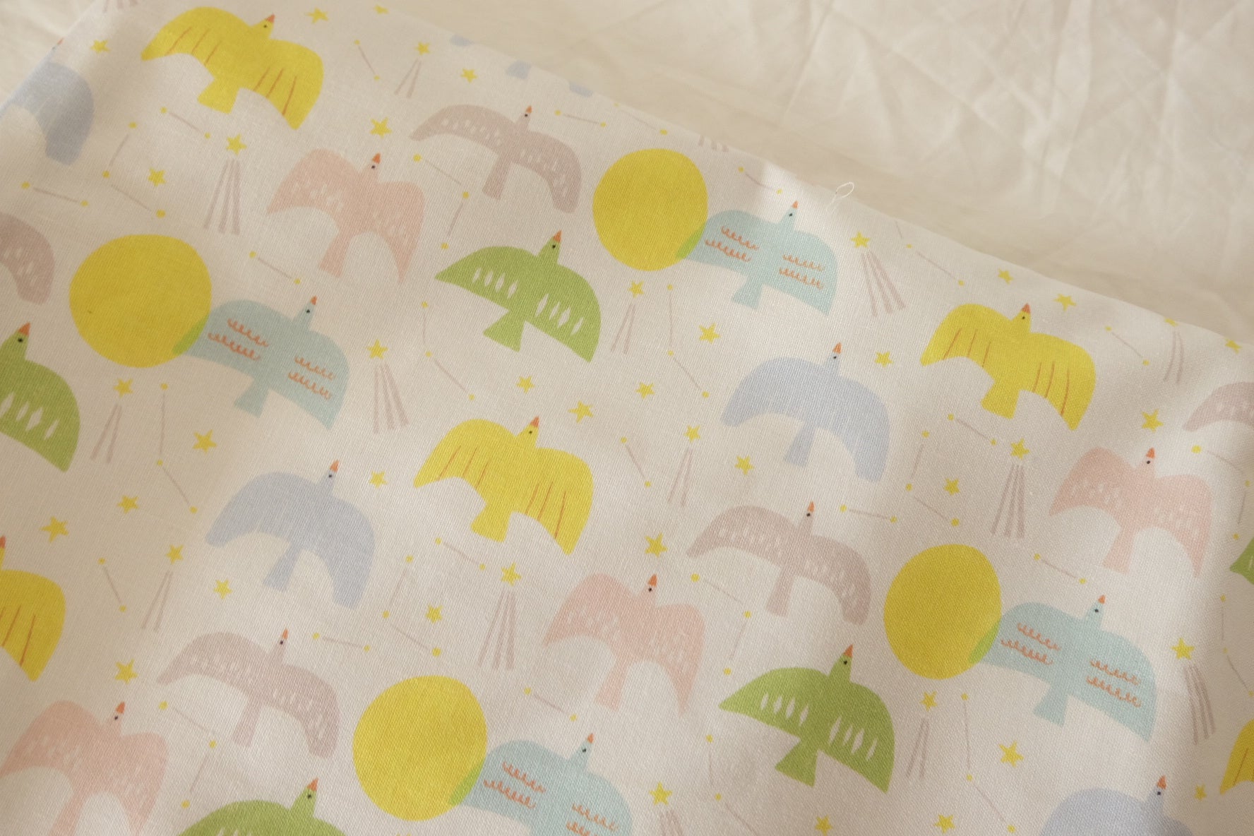 Pastel Bird Stretch Linen Cotton Fabric - 2.2 yd