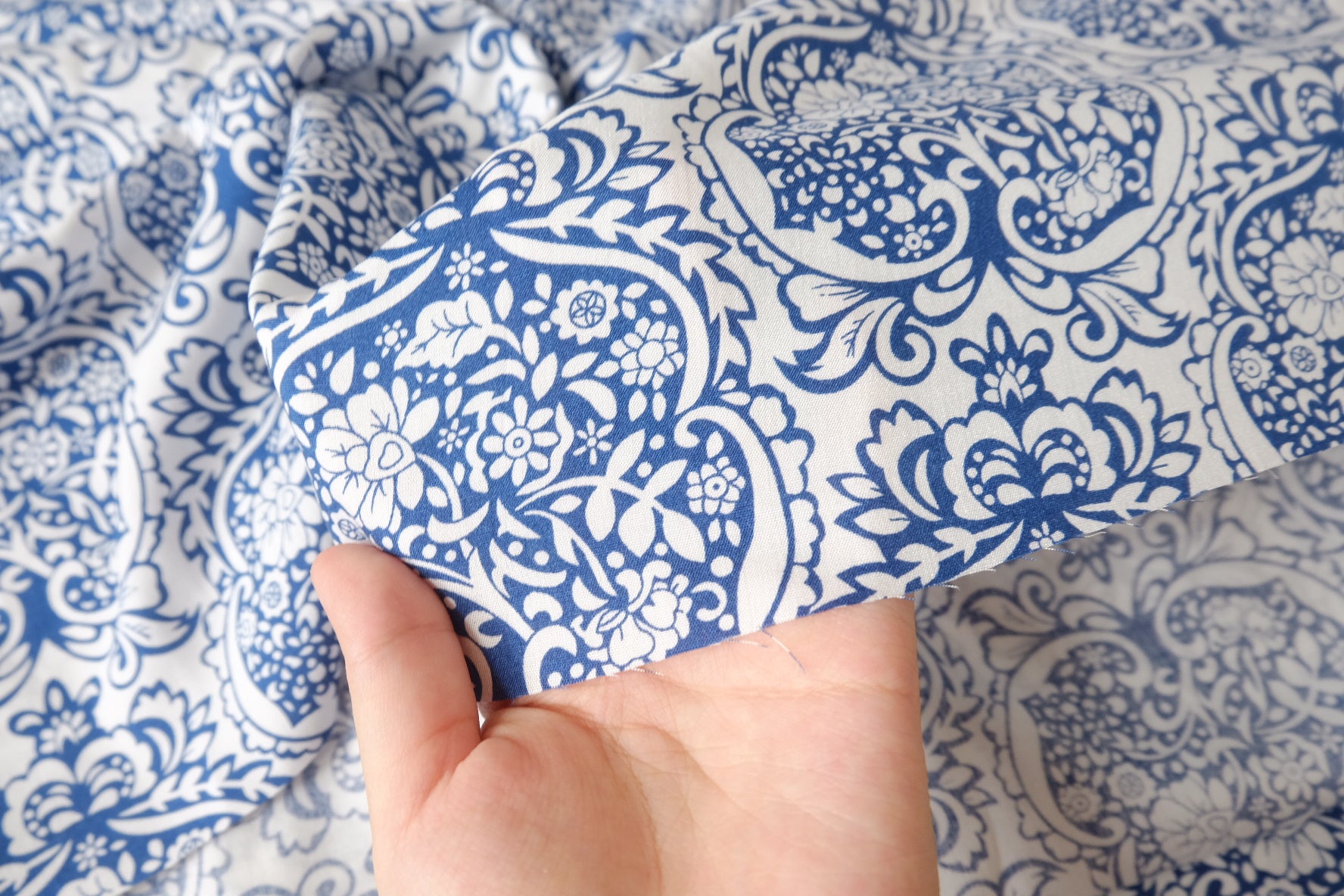 Blue & White Ornamental Tencel Cotton, 1.64 Yards